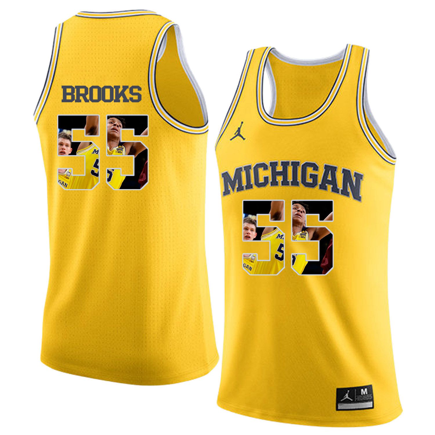 Men Jordan University of Michigan Basketball Yellow 55 Brooks Fashion Edition Customized NCAA Jerseys